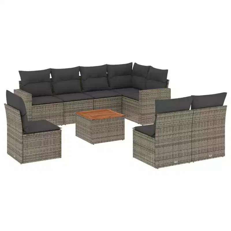 vidaXL Patio Sofa Set with Cushions Outdoor Furniture 9 Piece Poly Rattan