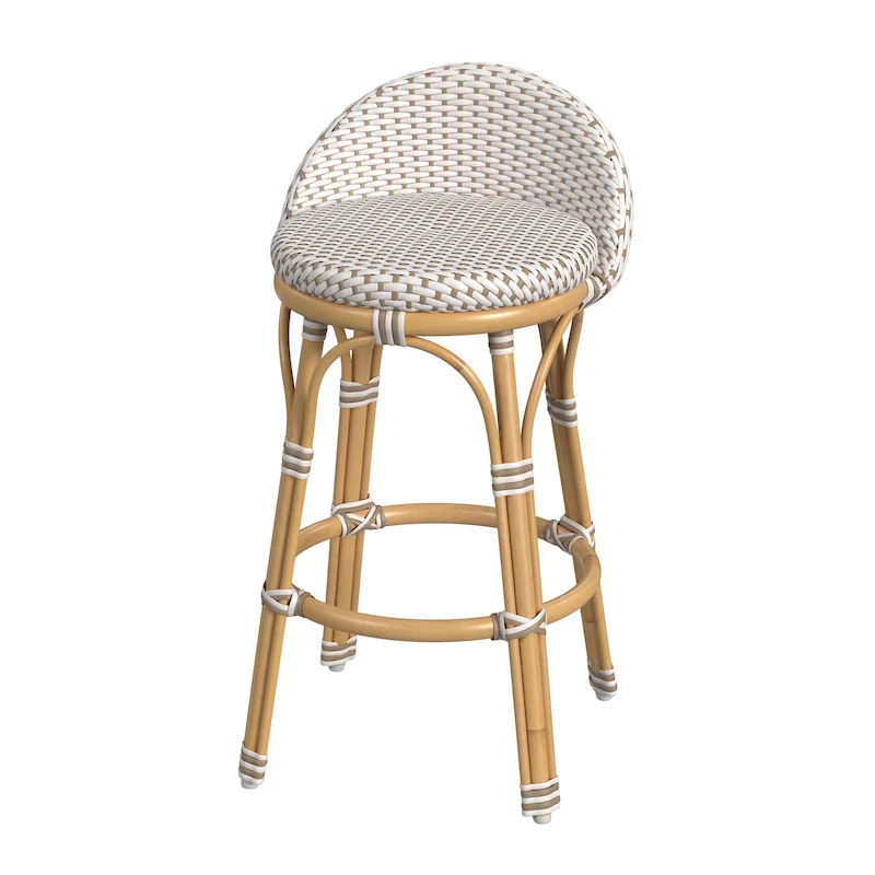 Tobias Outdoor Rattan and Metal Low Back Counter Stool