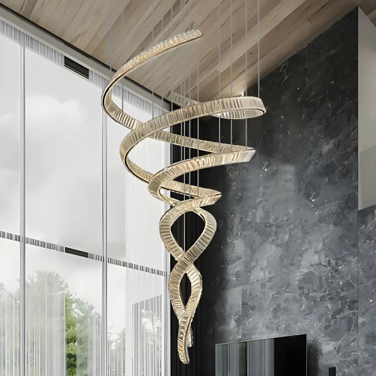Modern Artistic Spiral Crystal Linear LED Chandelier Dimmable