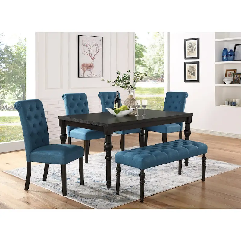 Leviton Upholstered Dark Wash Wood 6-piece Dining Set