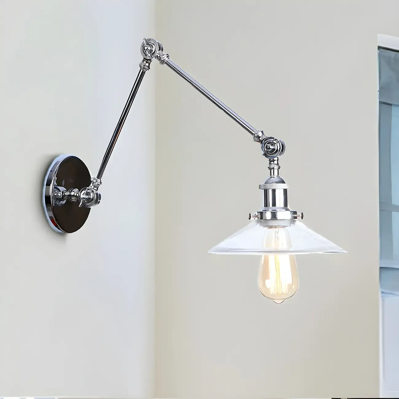Industrial Clear Shade Sliver Swing Arm Wall Light