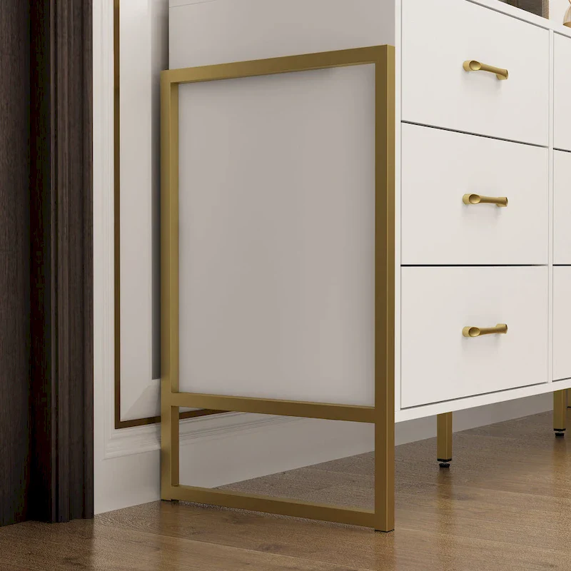 61.4W Modern Black Dresser with 9 Spacious Drawers - Gold Handles