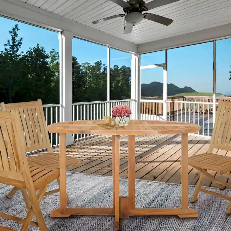 Chic Teak Butterfly Round Teak Wood Outdoor Patio Folding Dining Table, 47 Inch