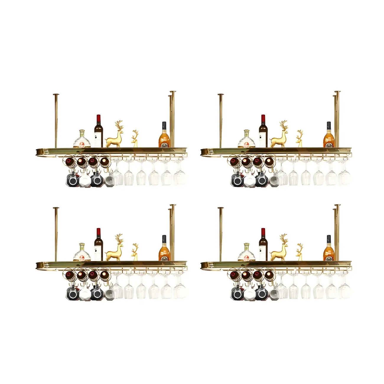 Modern Gold Metal Wine Rack with Glass Holder