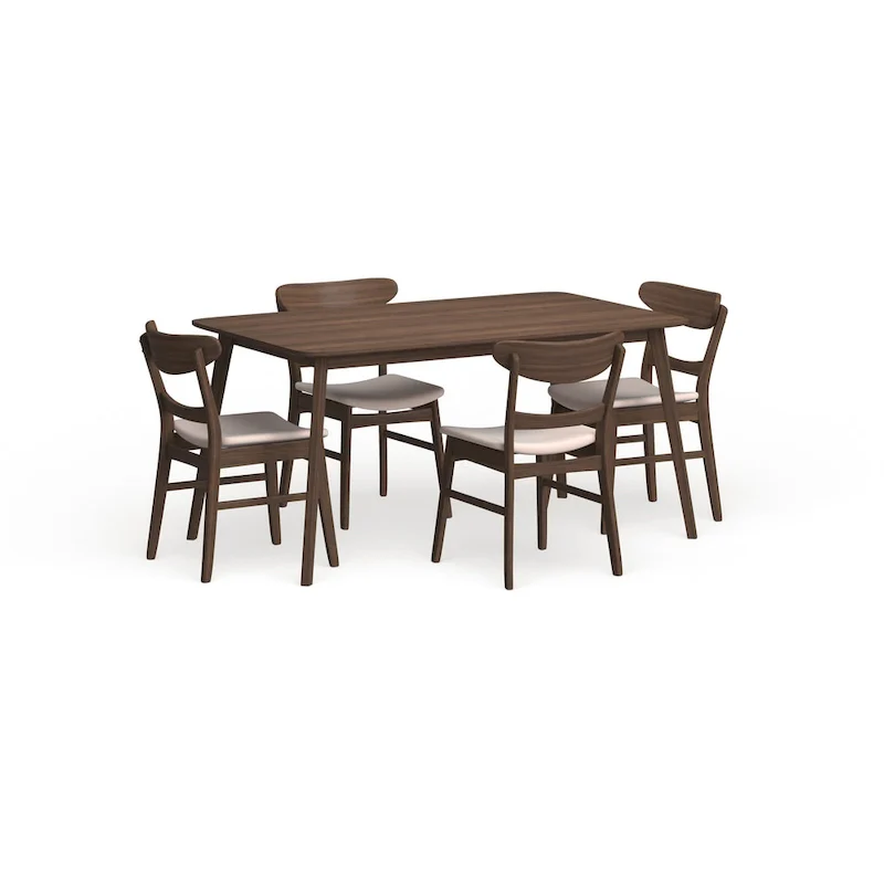Mid-Century 5-Piece Dining Set, Walnut & Oak Finish, Upholstered Chairs