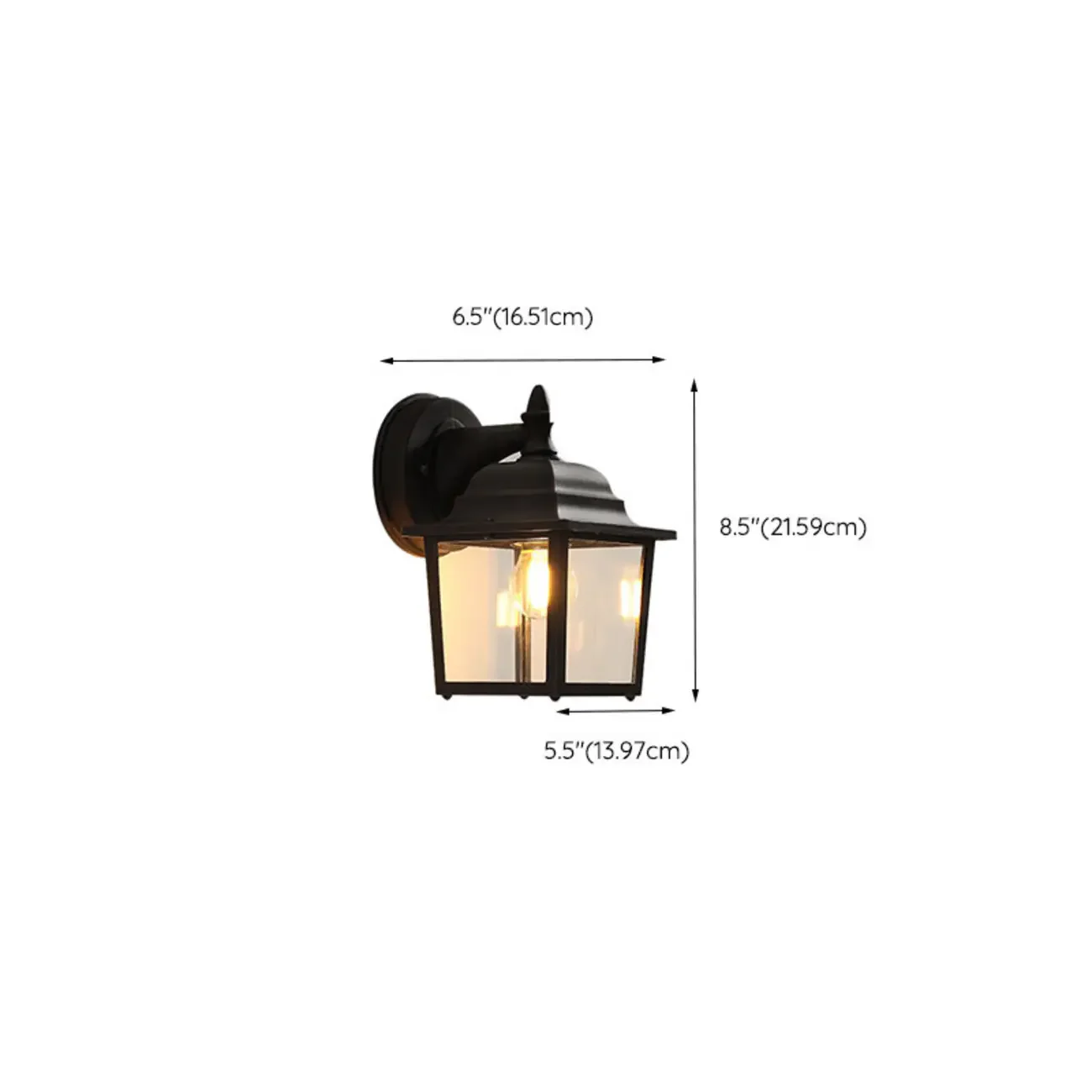 Classic Black Metal and Glass Lantern Wall Sconce Light