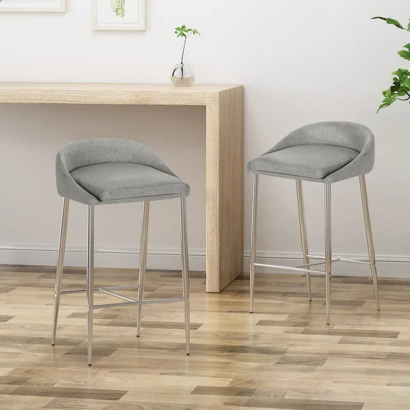 Modern Upholstered Counter Stools with Chrome Legs (Set of 2)