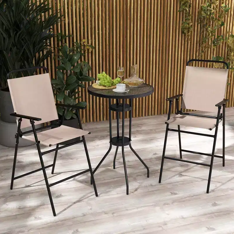 Costway 3PCS Patio Bistro Set Folding Chairs Round Bar Table with 1.6'' Umbrella Hole Yard