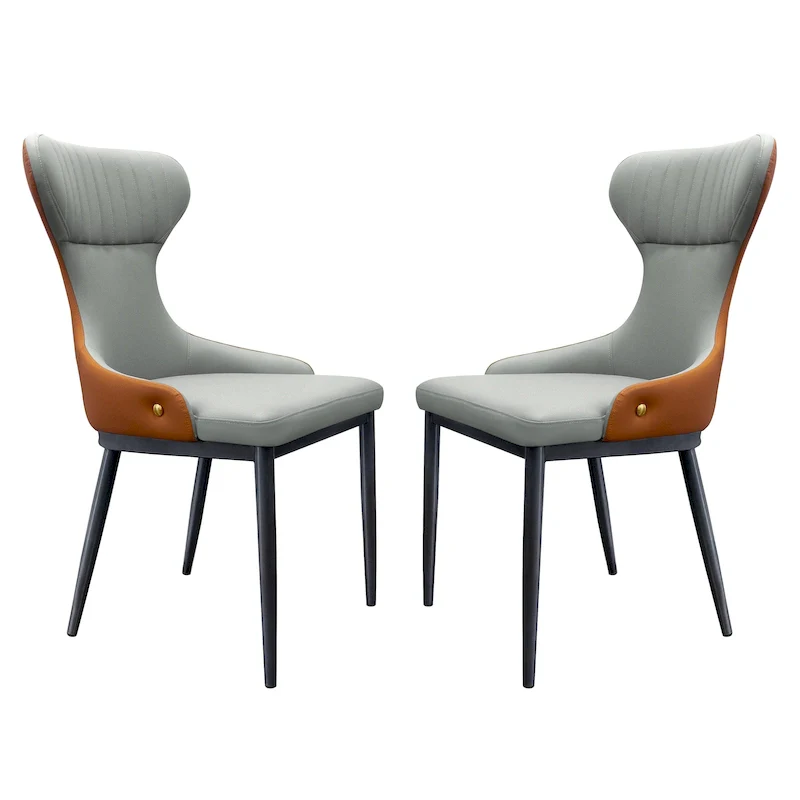 Armless Wingback Dining Chair with Curved Tufted Back & Metal Legs – Grey