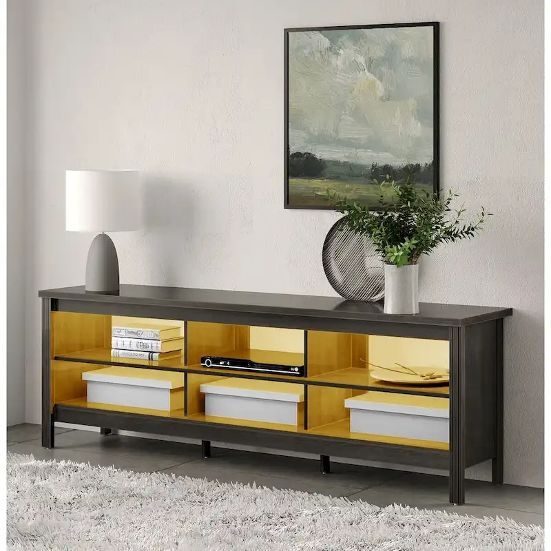 LED TV Stand for 65-75 Inch TV, TV Console with Warm White LED Light