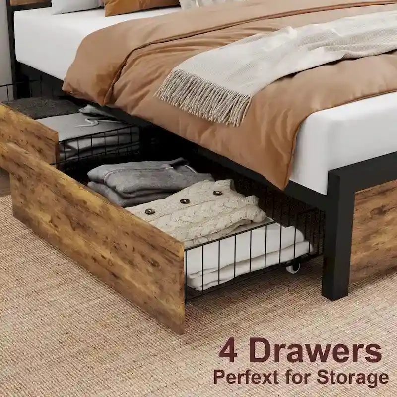 Bed Frame with with Wood Headboard