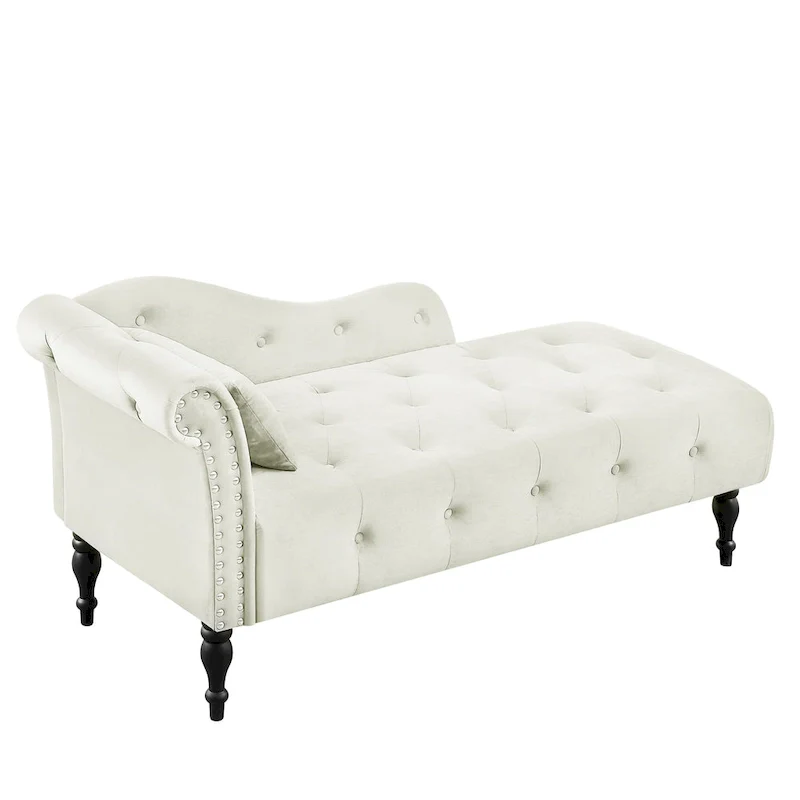Modern 60.6 Velvet Upholstered Buttons Tufted Chaise Lounge Chair with Solid Wood Legs and Nailheads
