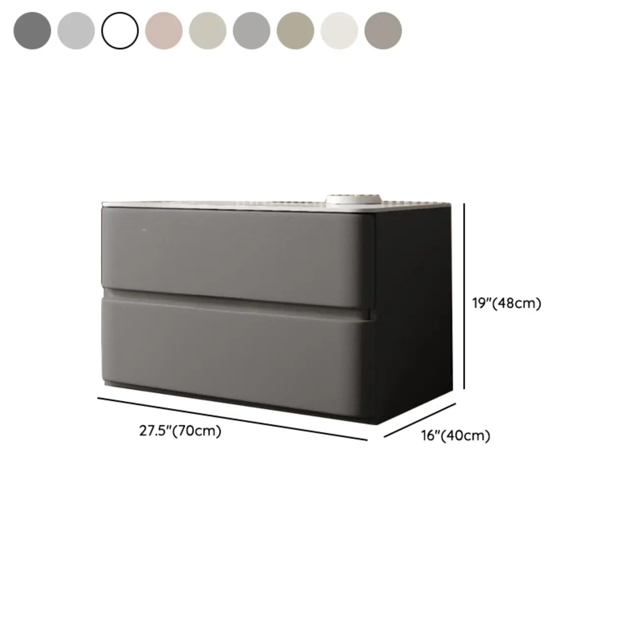 Modern Stone Top Wooden White Bedside Table 2 Drawers