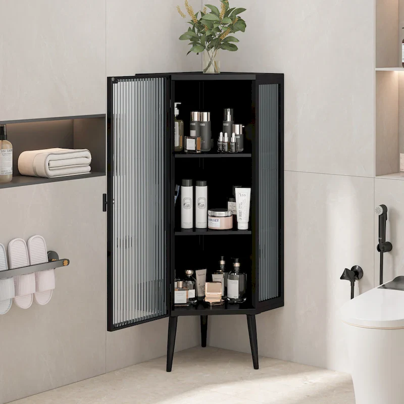 3-Tiers Coner Cabinet With Glass Door
