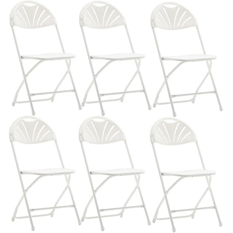 BTEXPERT White Plastic Folding Chair Steel Frame Commercial High Capacity Event Chair Lightweight Wedding Party Set of 6