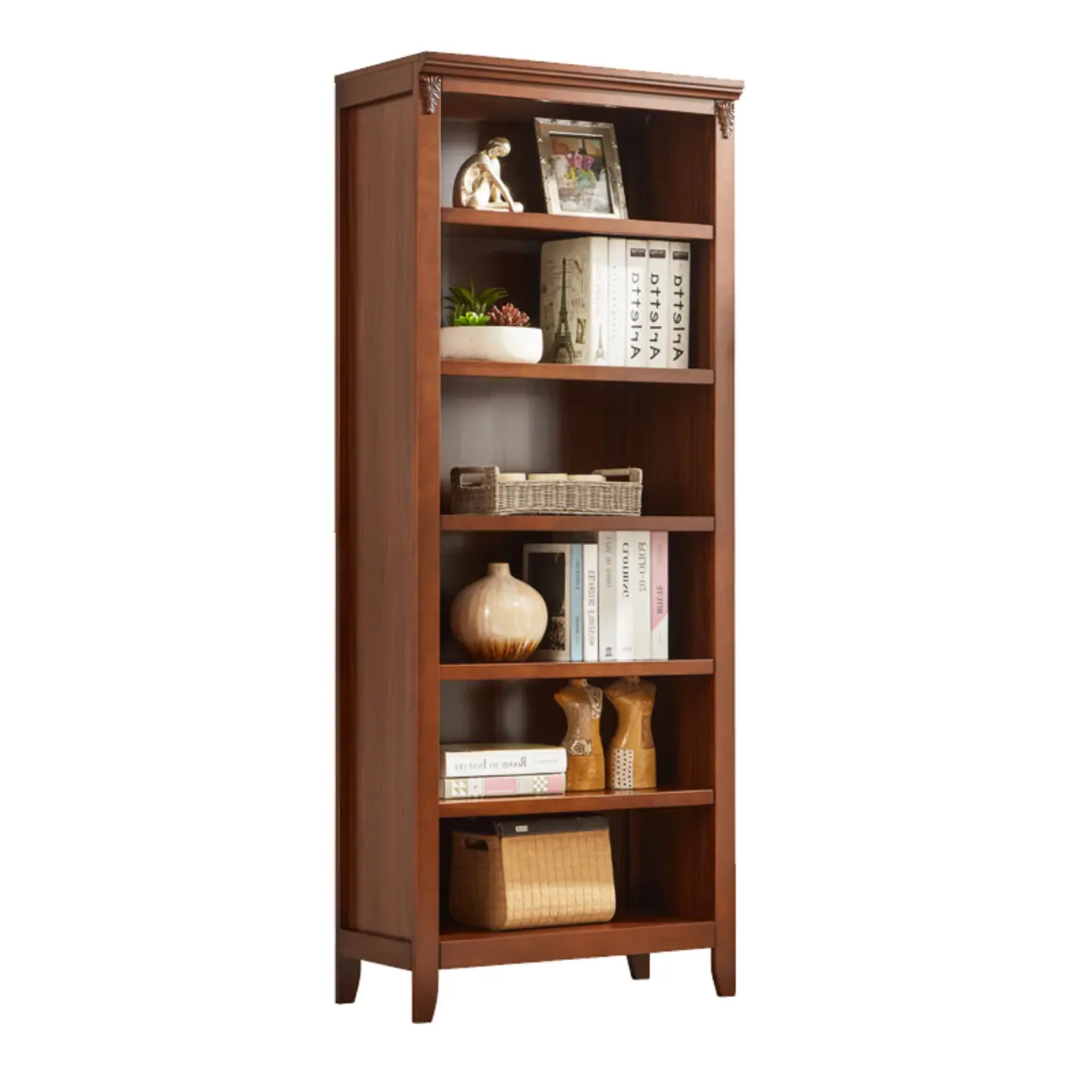 Dark Walnut Modern Vertical Adjustable Shelving Wood Bookcase