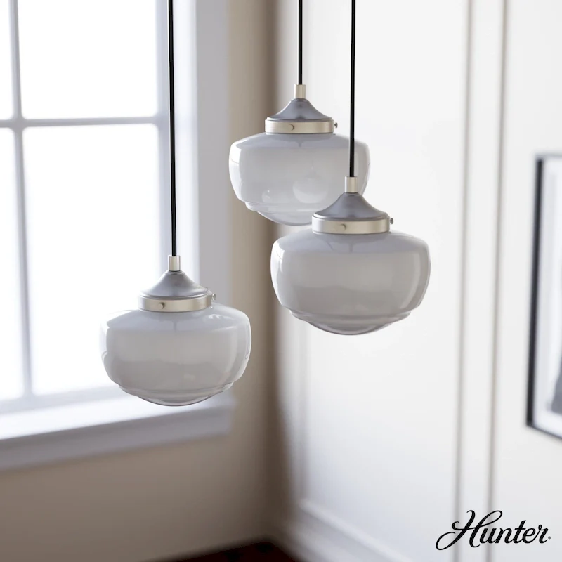 Hunter Saddle Creek 3-Light Vintage Schoolhouse Cluster Hanging Ceiling Light - Entry, Kitchen Table - Transitional