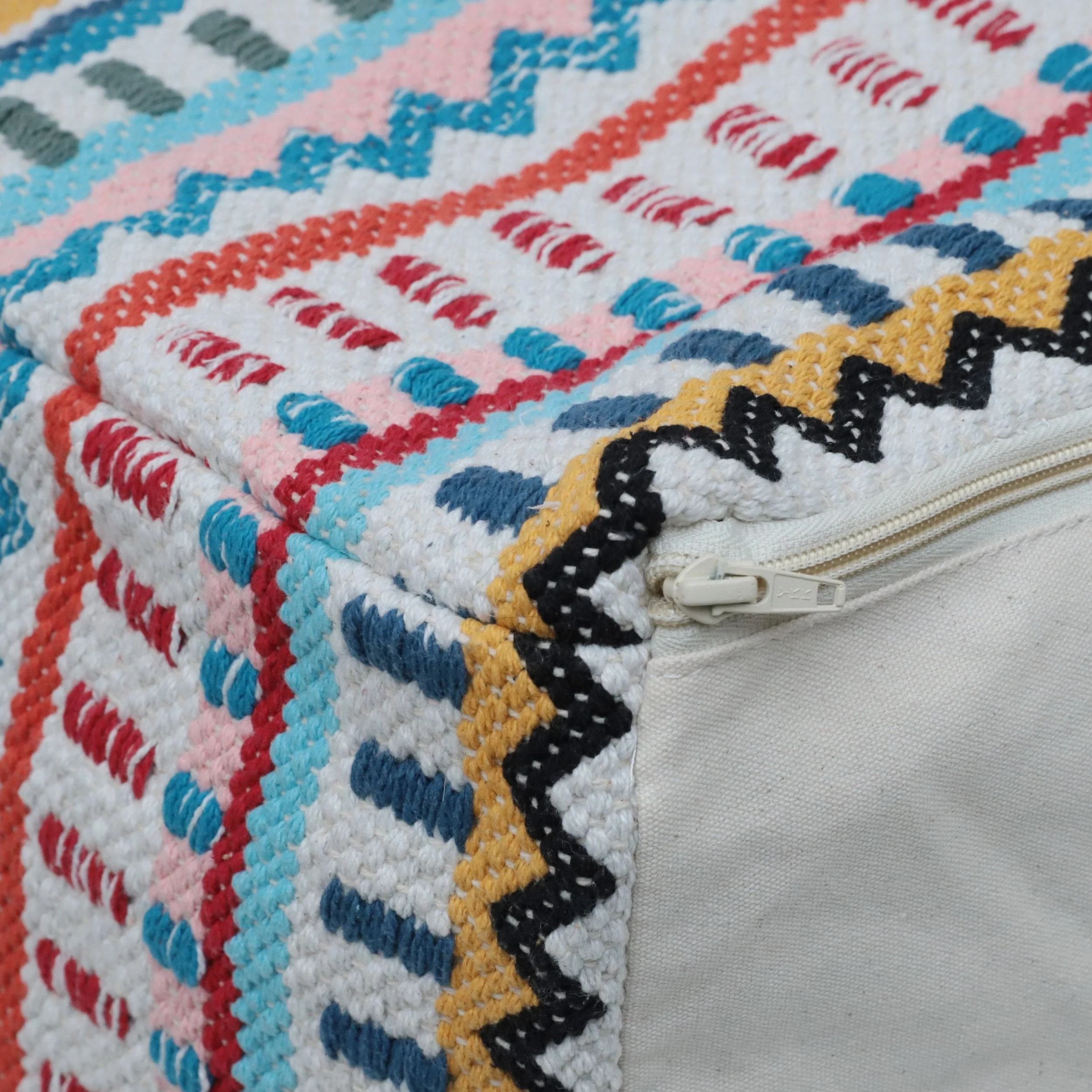 Boho Handcrafted Peruvian Print Cube Pouf - NH615413