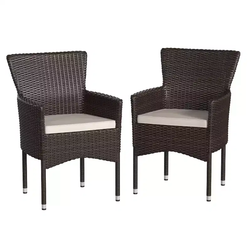 Merrick Lane Patio Chairs with Fade and Weather Resistant Wicker Wrapped Powder Coated Steel Frames & Cushions-Set of 2
