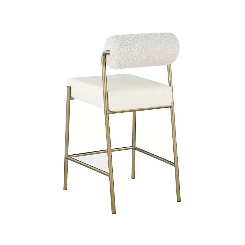 Cream Velvet & Vegan Leather Counter Stool, Armless, Seats 1