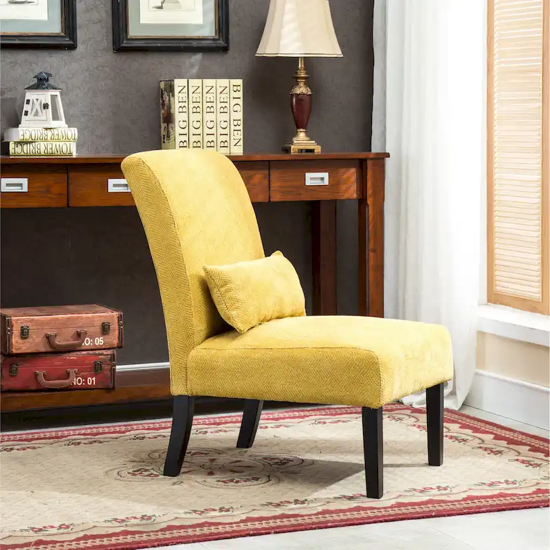 Modern 31.75 High Back Polyester Upholstered Accent Chair with Pillow and Tapered Legs
