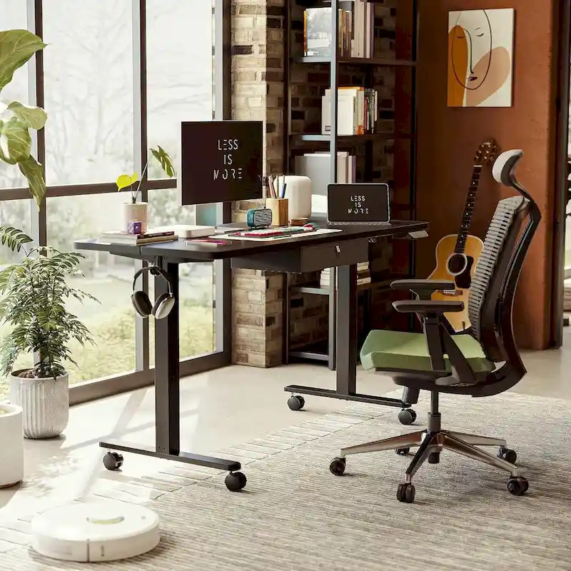 Electric Height-Adjustable Standing Desk with Drawer, Ergonomic Sit-Stand Home Office Desk