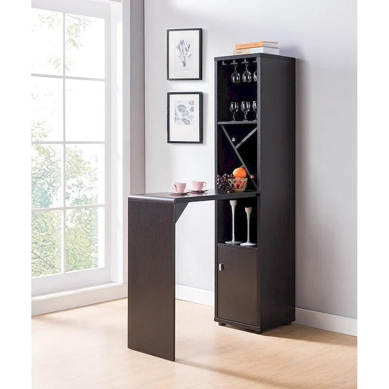 Bar Cabinet with Extendable Table, Wine Bottle Compartment & Open Shelving – Red Cocoa Finish