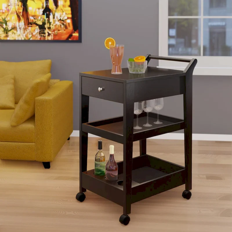 Jeston Entertainment Cart, Espresso - 18.03 x 26.77 x 37.24 inches