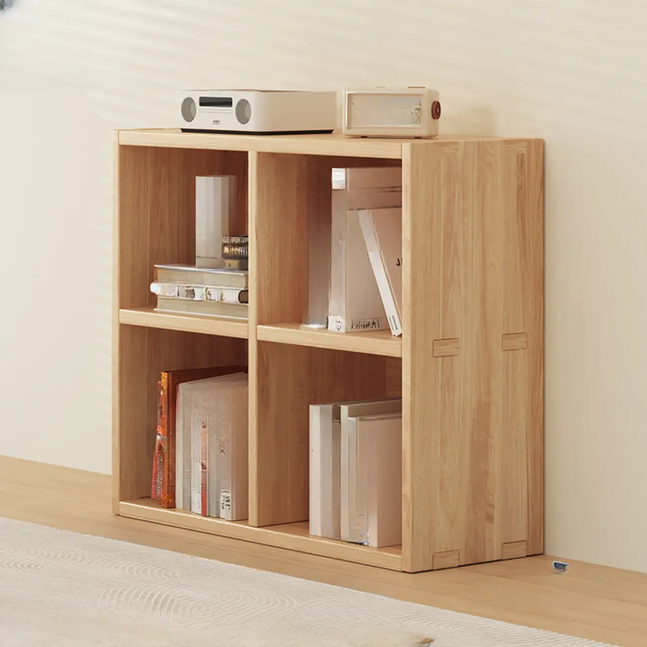 Simple Horizontal Short Natural Wood 2 Shelves Bookcase