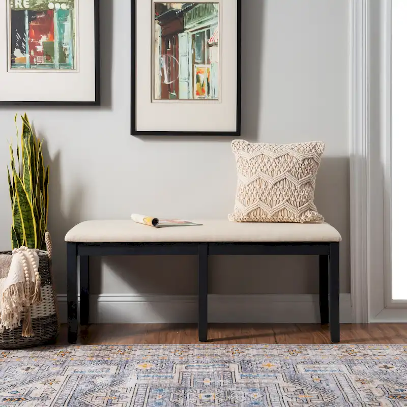 Backless Dining Bench, Dark Charcoal/Beige or Greywash/Grey, Upholstered, Seats 2