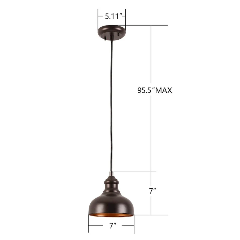 1-Light Black Hanging Pendant with Metal Dome Shaded