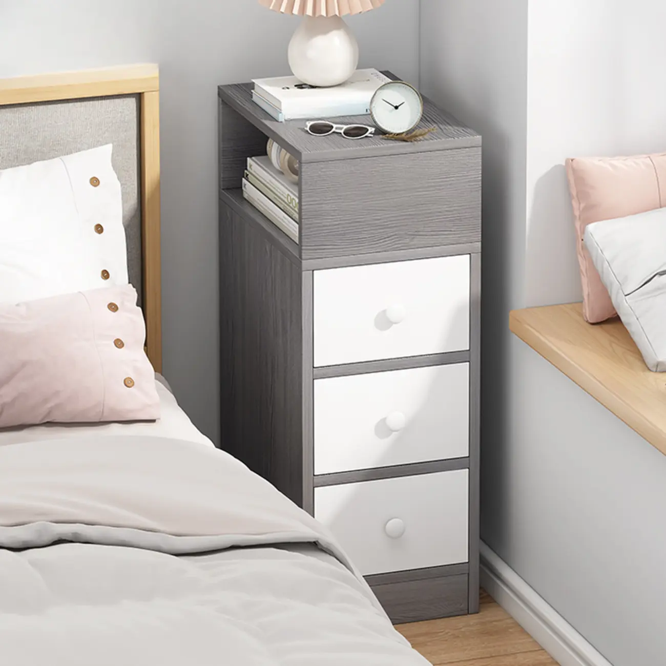 Natural Finish Casual Engineered Wood 3 Drawer Nightstand