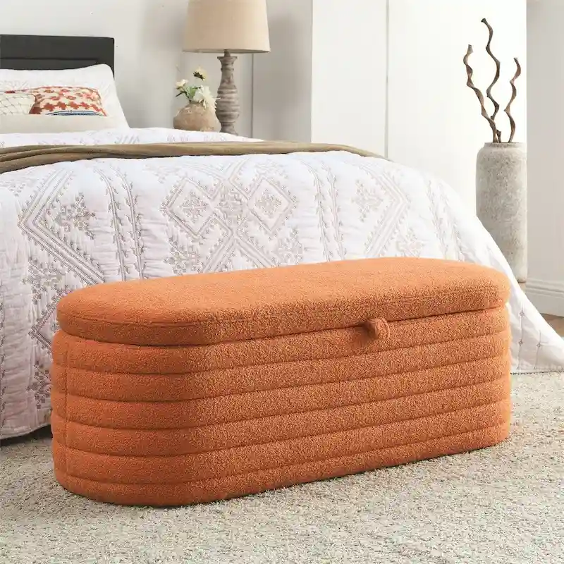 Navy Blue Velvet Button-Tufted Storage Bench with Pressure Hinge Lid