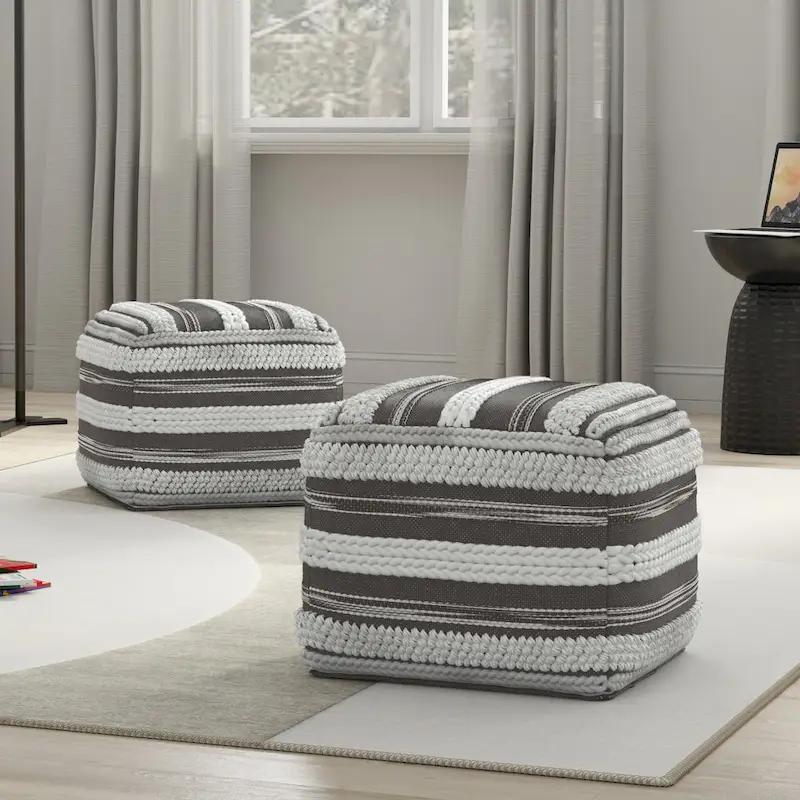 WYNDENHALL Silva Boho Square Pouf in Handloom Woven Pattern