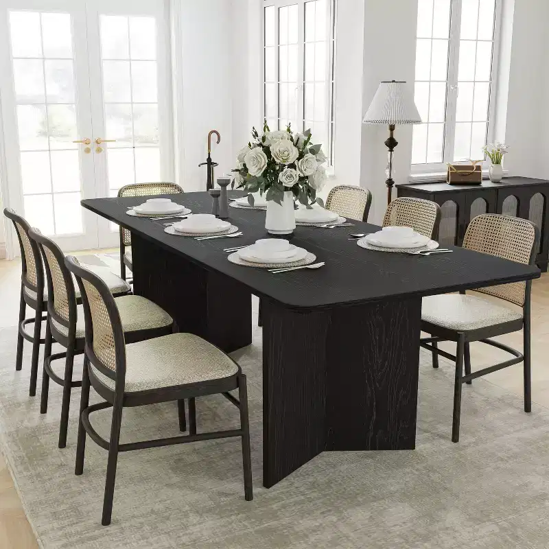 PexFix 79 x 33.5 Solid Wood Farmhouse Dining Table with V-Shaped Legs and Square Wood Top for Modern Dining Rooms & Family Gatherings Black