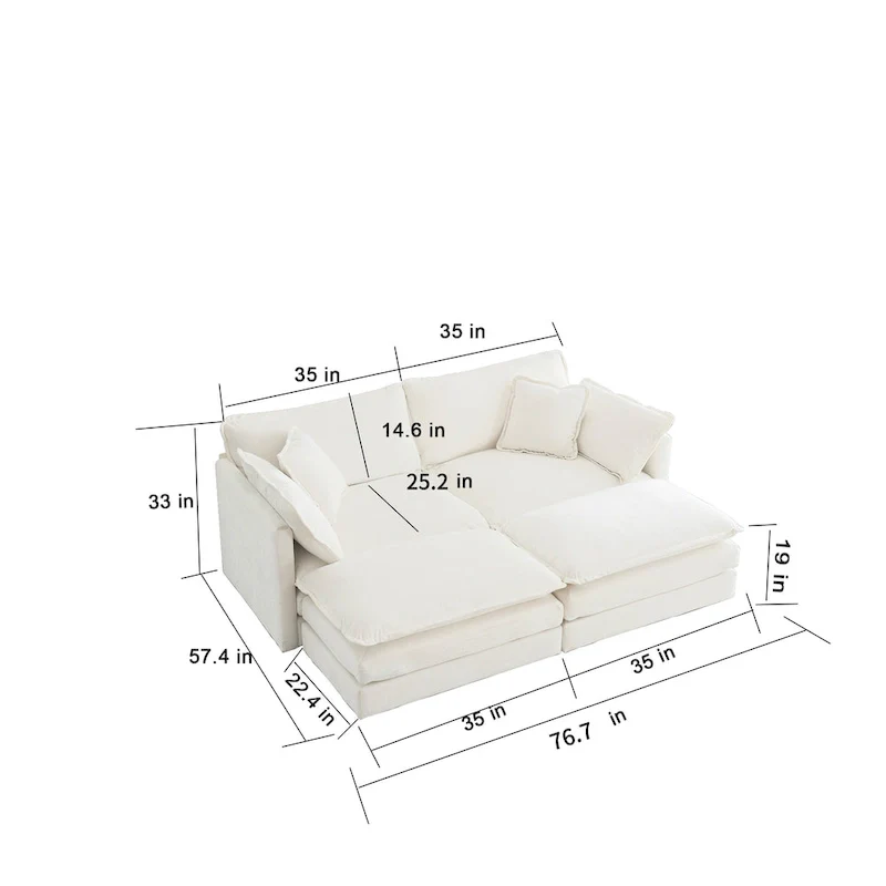 4-Piece Modular Chenille Upholstered Sleeper Sectional Sofa Bed with Ottoman