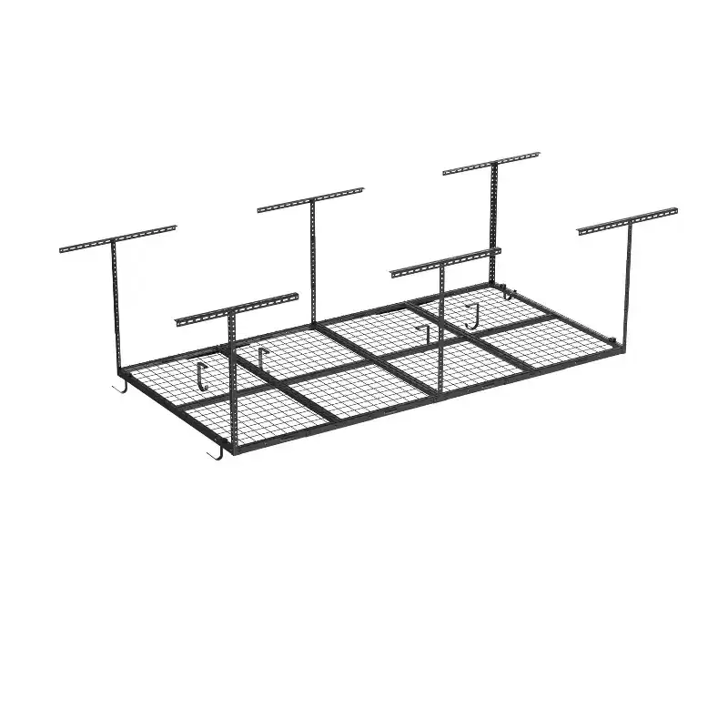 FLEXIMOUNTS OHK48B-E 4'x8' Overhead Garage Storage Ceiling Storage Rack with 8 Accessory Hooks Black: Adjustable Steel Utility Shelves