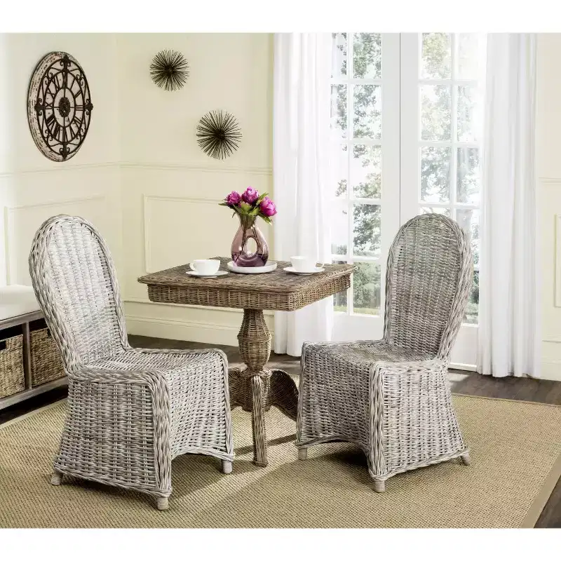 Idola 19 H Wicker Dining Chair (Set of 2) - SEA7004 - White Washed - Safavieh