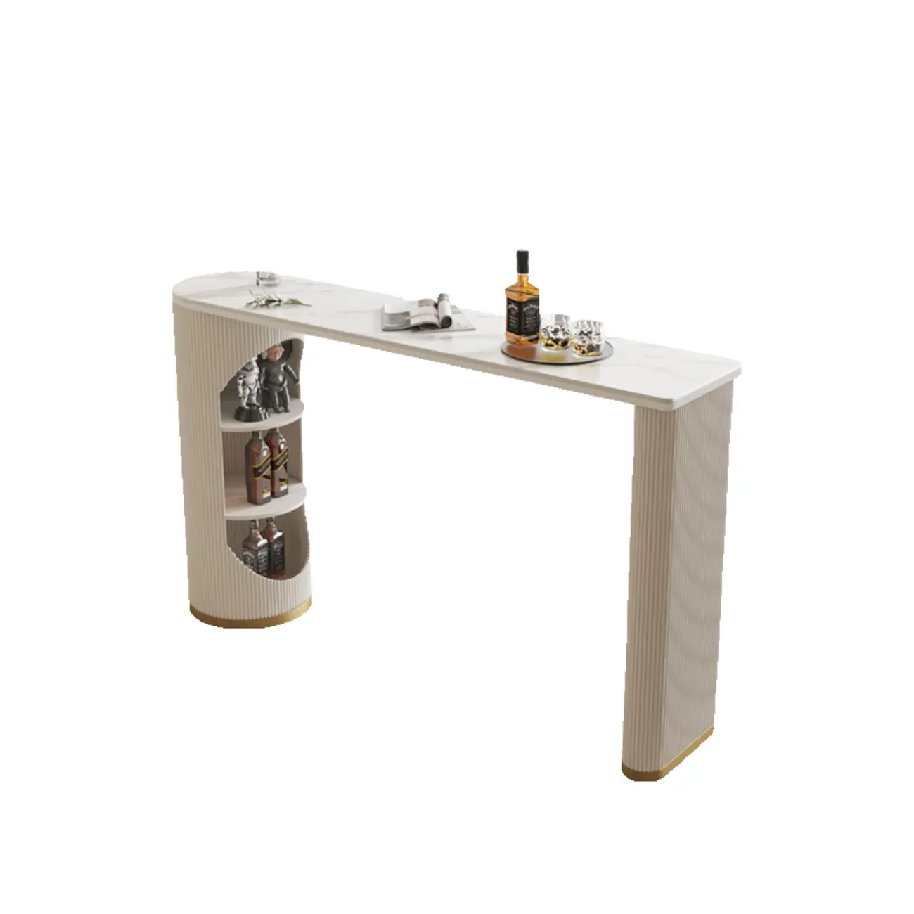 Modern White Stone Ribbed Iron 3-Layer Storage Bar Tables