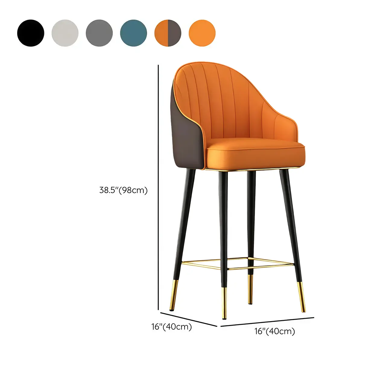 Art Deco Leather Bucket Cushioned Bar Stool