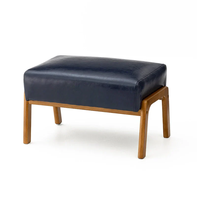 Glitzhome 24.5W Leatherette Accent Stool With Walnut Rubberwood Legs
