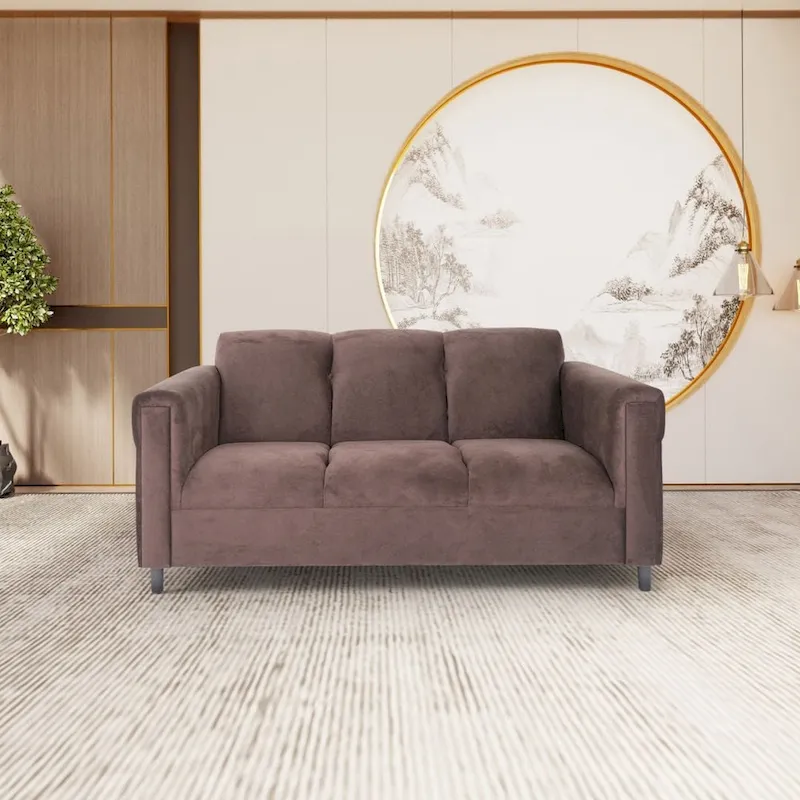 Mid-Century Modern Suede Sofa - 3 Seater