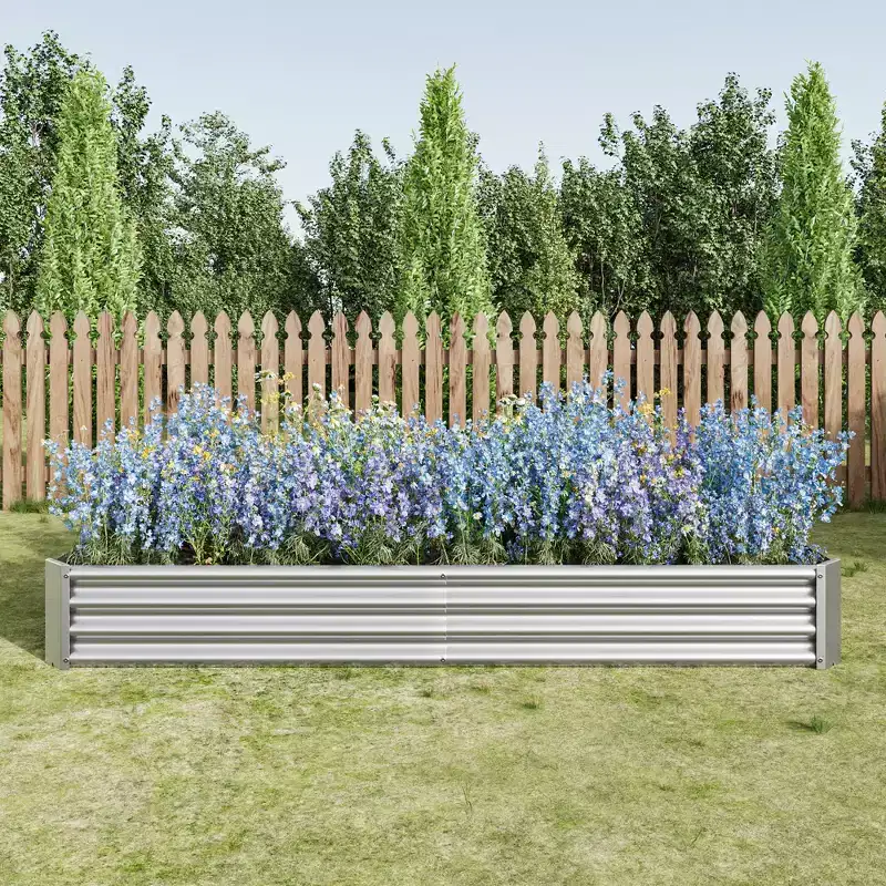 NAYSAYE Planter Metal Raised Garden Bed Anti-Rust Coating for Flowers Vegetables Herbs Outdoor Use, Silver, 44.69*91.34*11.81