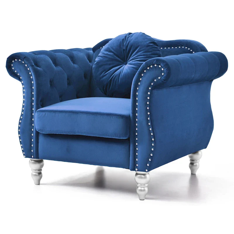 Navy Blue Velvet Accent Chair with Nailhead Trim