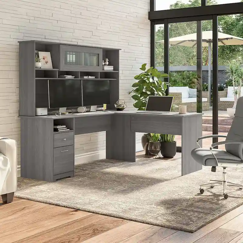 Ash Gray / Heather Gray / White / Modern Gray – Transitional Desk Hutch, 1-Person