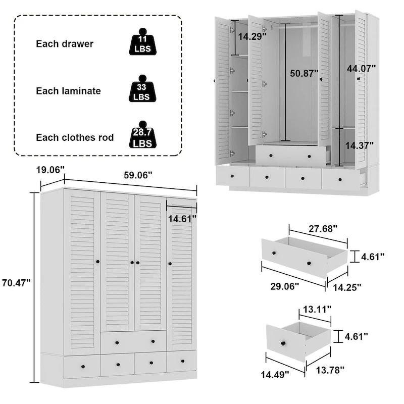 Bedroom Armoire Closet Armoire Wardrobe Closet Clothing Rod Drawer