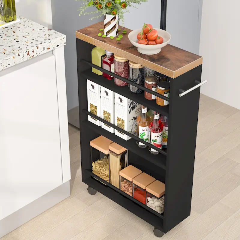 Slim Storage Cart, Rolling Narrow Kitchen Cart on Wheels