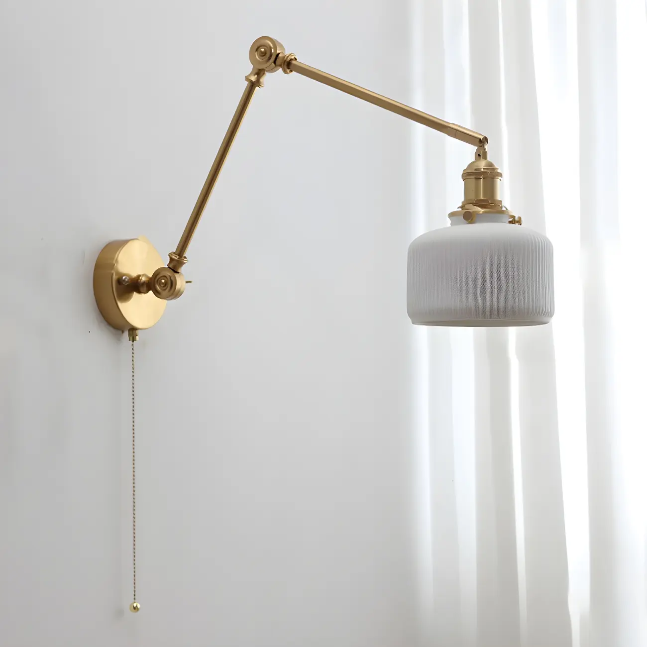 Classic Gold Metal Swing Arm Ceramics Shade Wall Light