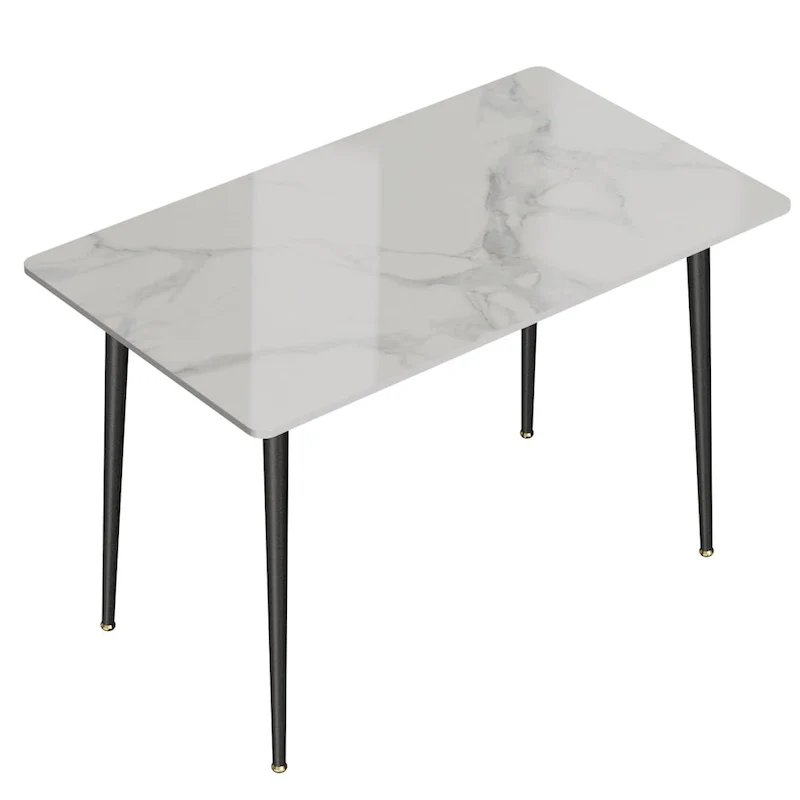 6 Seater Kitchen Dining Table Modern Marble Tabletop Rectangular with Tapered Metal Legs