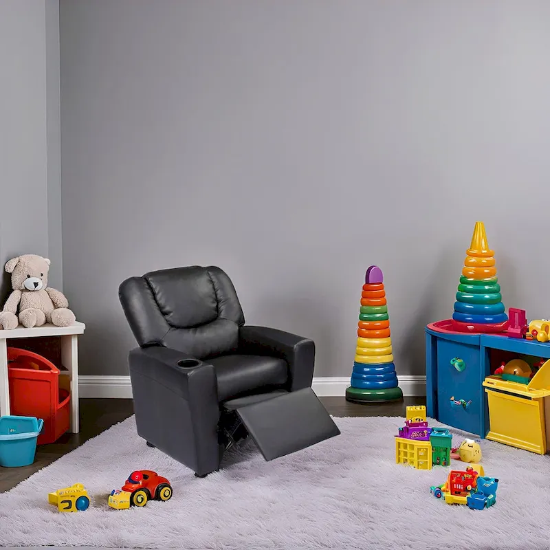 Kids Push Back Recliner Chair with Cup Holder - For Ages 3+